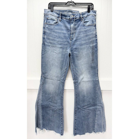 American Eagle Festival Flare Jean 16 Next Level Stretch Denim Distress Fray NEW - Picture 6 of 12